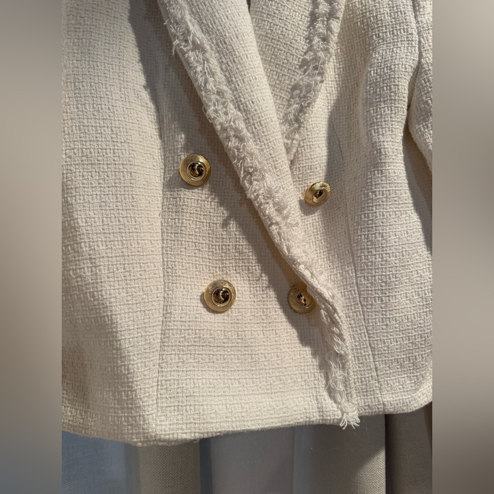 ZARA CROPPED TEXTURED BLAZER WHITE SIZE M - Picture 3 of 5